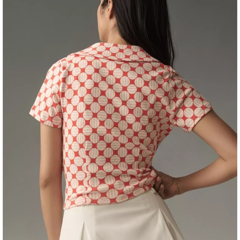 NWOT Maeve Anthropologie Ruched Blouse Button Top Small Retro Polka Dot Y2K - Picture 4 of 16